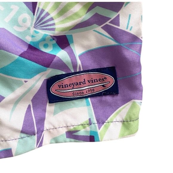 Vineyard Vines Chappy 90's Vibe Swim Trunks Purple Multicolor Men's Size M + Bag - Picture 2 of 10